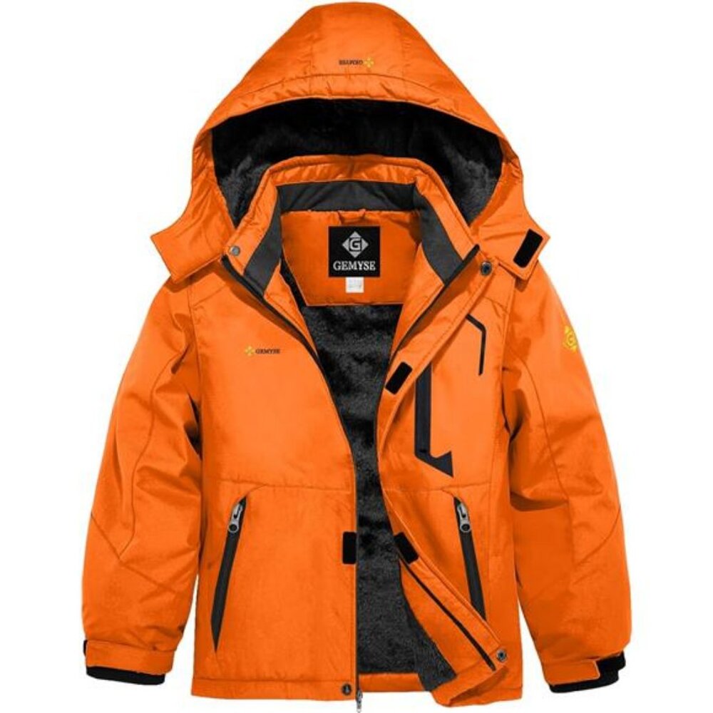 Boy's Waterproof Ski Snow Jacket Hooded Fleece Windproof Winter Jacket